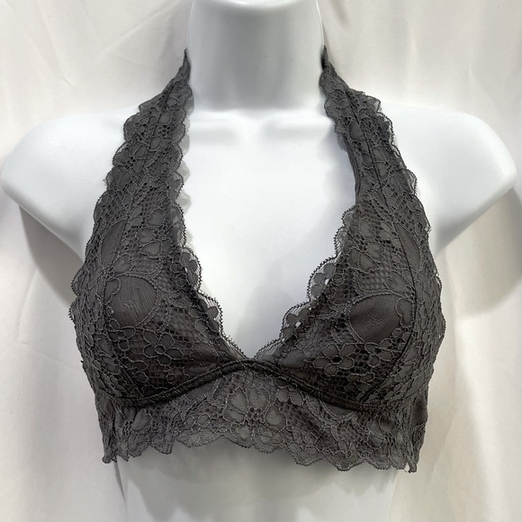 Intimately Free People Grey Lace Halter Bra Sz S - Picture 1 of 6